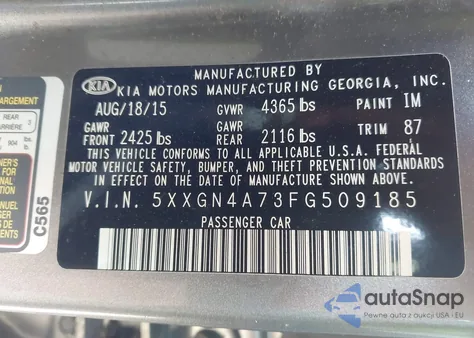 2015 Kia Optima Ex from USA, damaged, VIN 5XXGN4A73FG509185